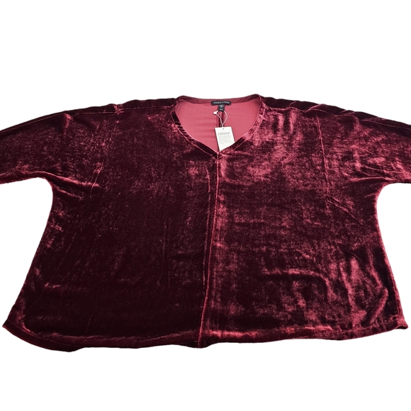 NEW Elieen Fisher Womens Size Medium Velvet V Neck Top Burgundy Boxy Silk Blend - Picture 5 of 11